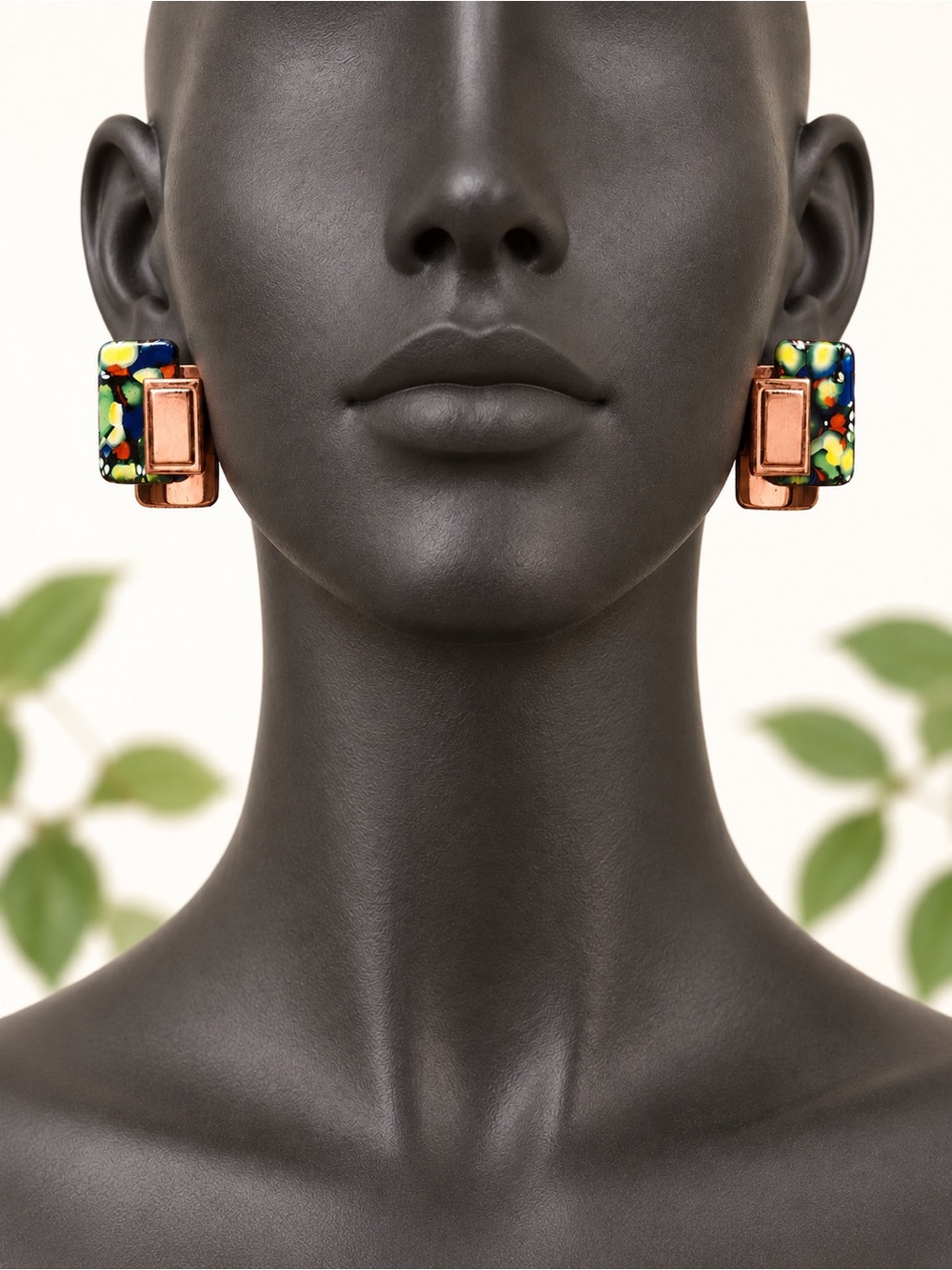 Matisse Earrings, Copper, Confetti Enamel Rectangle Clip-On Vintage 1950’s